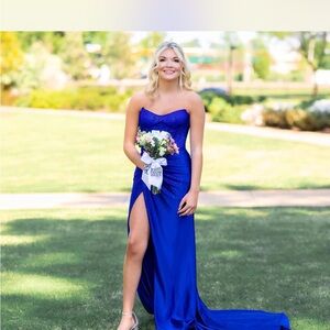 Sherri Hill Royal Blue Strapless Gown